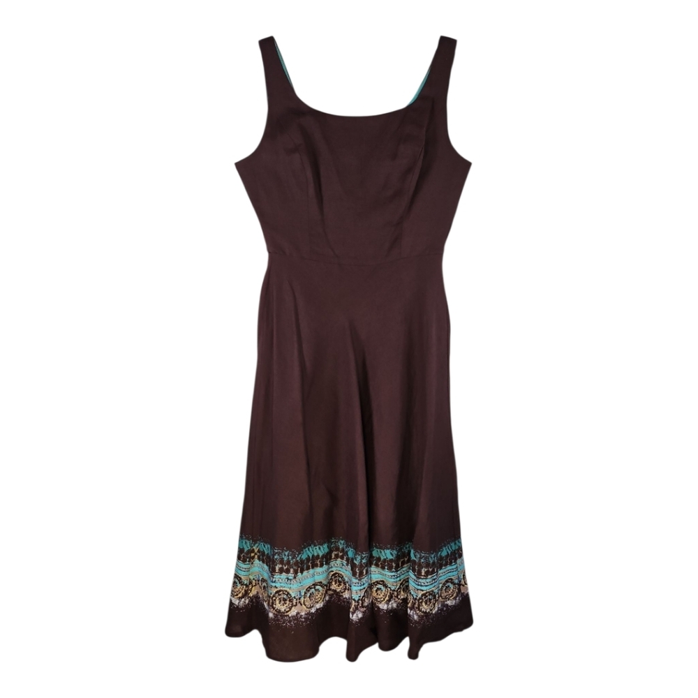 Coldwater Creek Brown Linen Blend Border Print Sleeveless Dress 6P - Picture 4 of 9